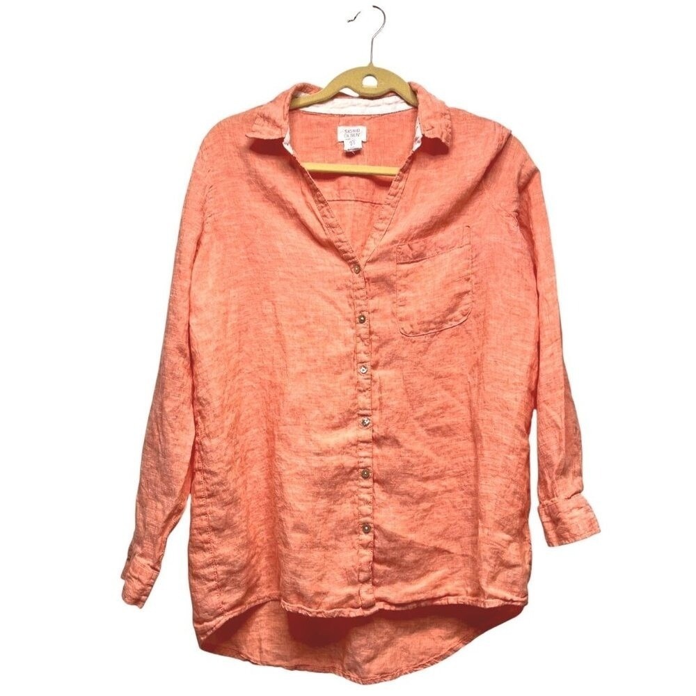 Sigrid Olsen Linen Button Down Shirt Coral Orange Long Sleeve Casual Size M